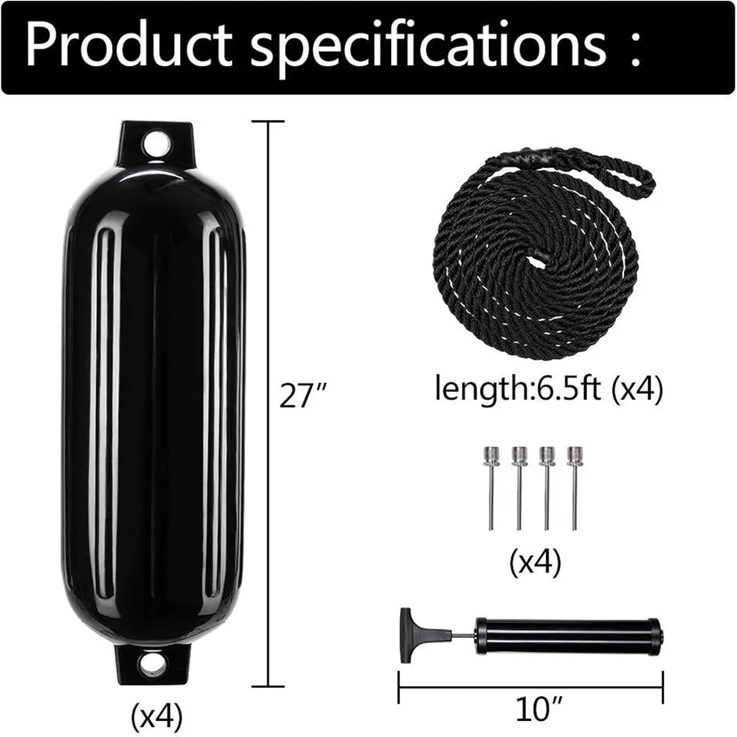 UNKOMN Marine Accessories 4 pcs 8.5" x 27" \/ 210mmx680mm(g3) Boat fenders Bumper Dock Shield Protection Boat Inflatable Bumper Marine fenders - Image 7
