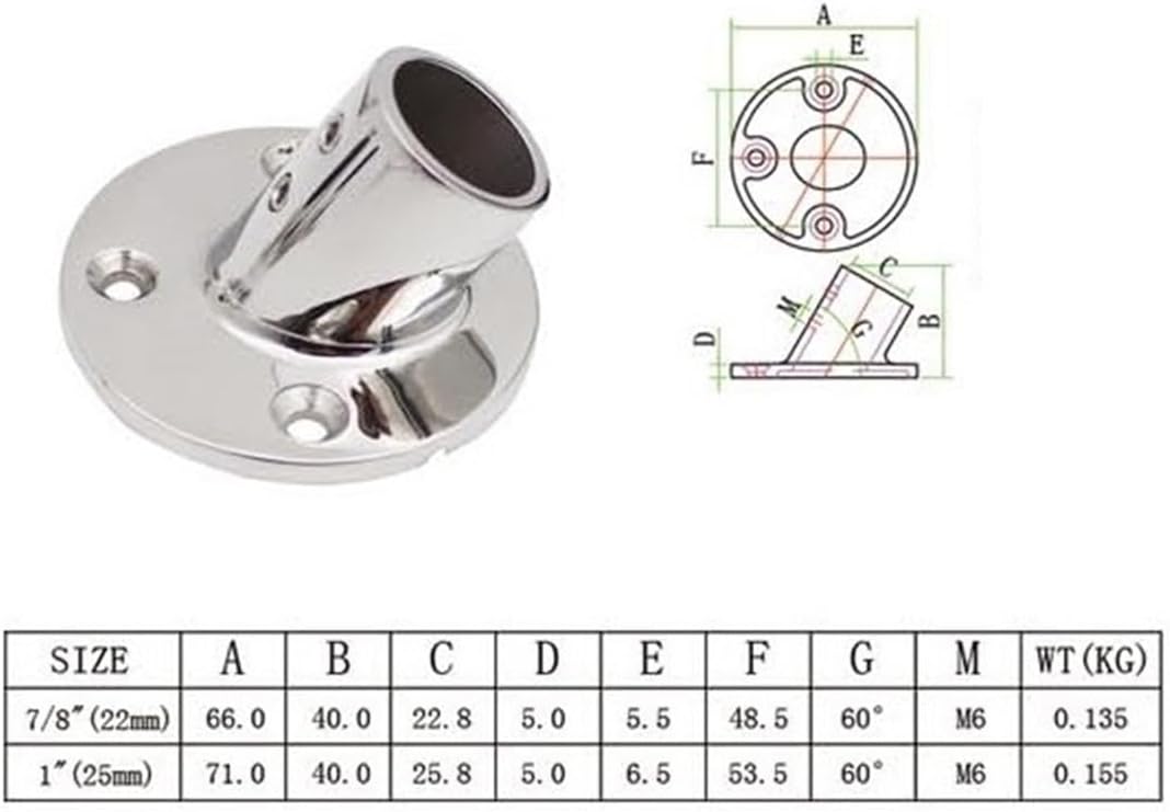 Wingxaoyy 4PCS 316 Stainless Steel 60 Degree Round Deck Railing Base 22mm 25mm Marine Boat Yacht Accessories Rail Mounts Brackets - Image 2