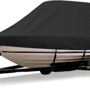 Wingxaoyy Marine Accessories 18-28ft 600D Jumbos Cruiser Boat-Cover Heavy-Duty Oceansouth Marine Water Sun Proof UV Protection Fish-Ski VHull Mooring Cover(26-28FT)