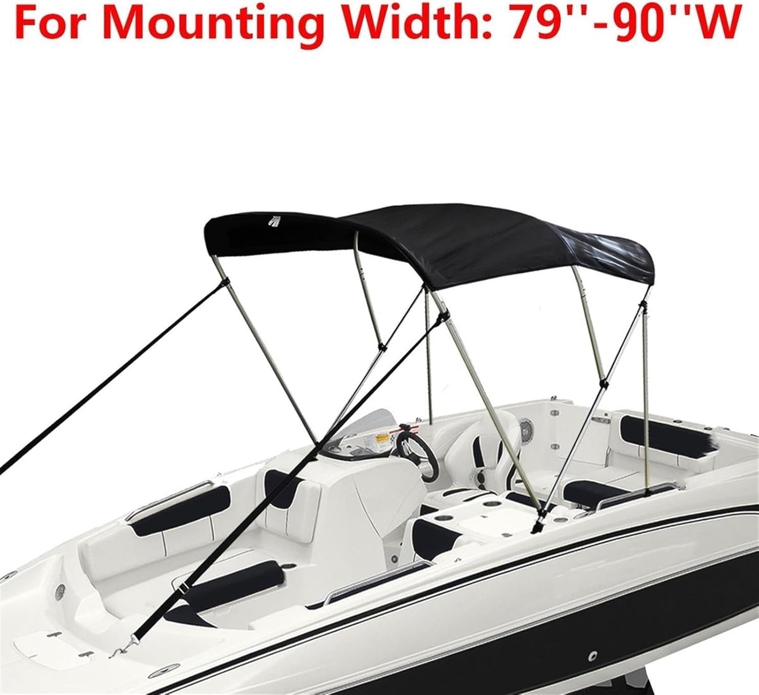 Wingxaoyy Marine Accessories 3 Bow Biminii Top Canvas Cover Roof Canopy Boot Cover w\/Frame 600D Waterproof Sunshade UV Protection for V-Hull Jon Boats(79-90 Black) - Image 2