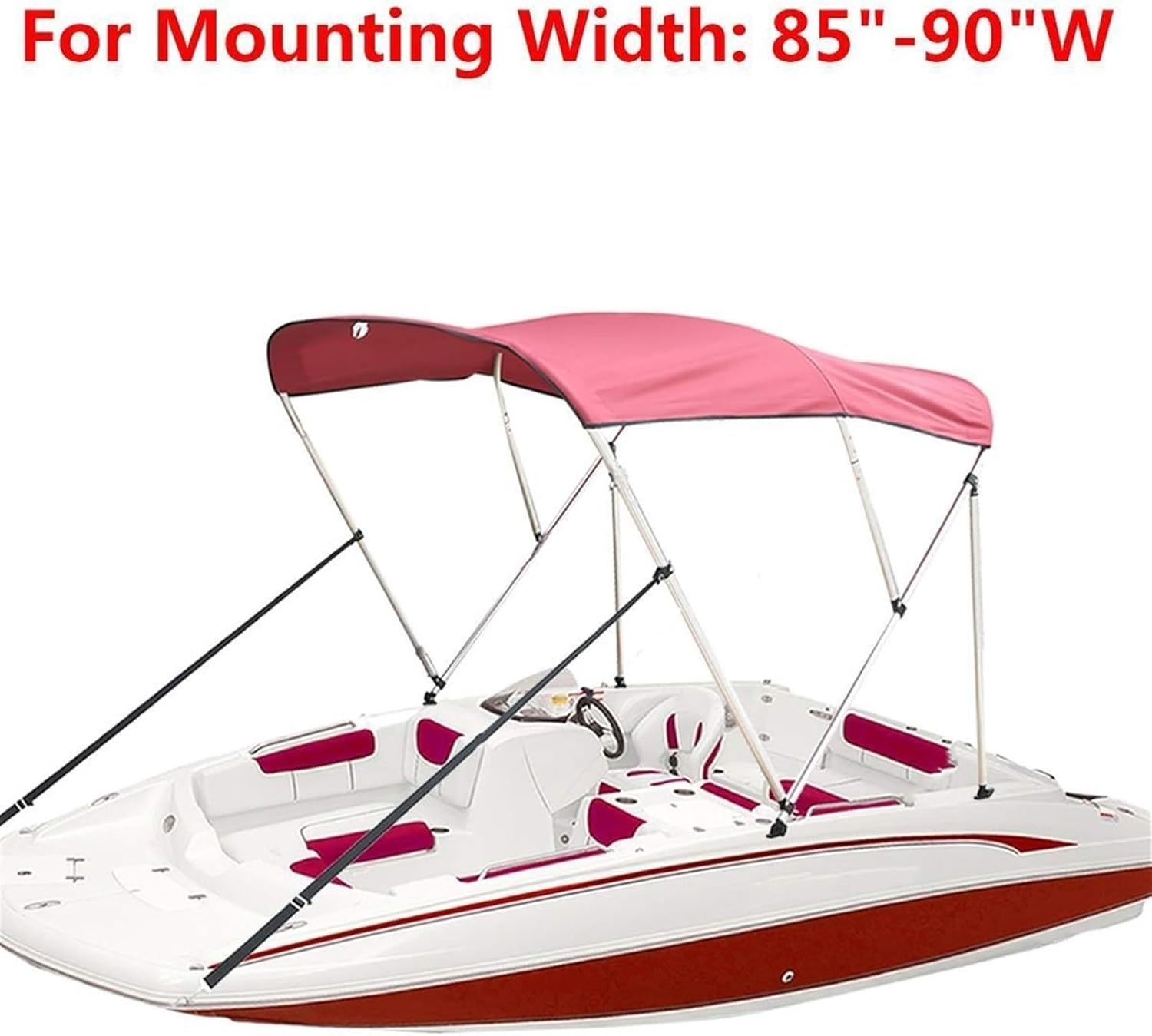 Wingxaoyy Marine Accessories 3 Bow Biminii Top Replacement Canvas Cover Storage Boot Cover with Frame 600D Waterproof Anti UV Sun Shade Heavy Duty Boat Cover(Red 85-90W) - Image 2