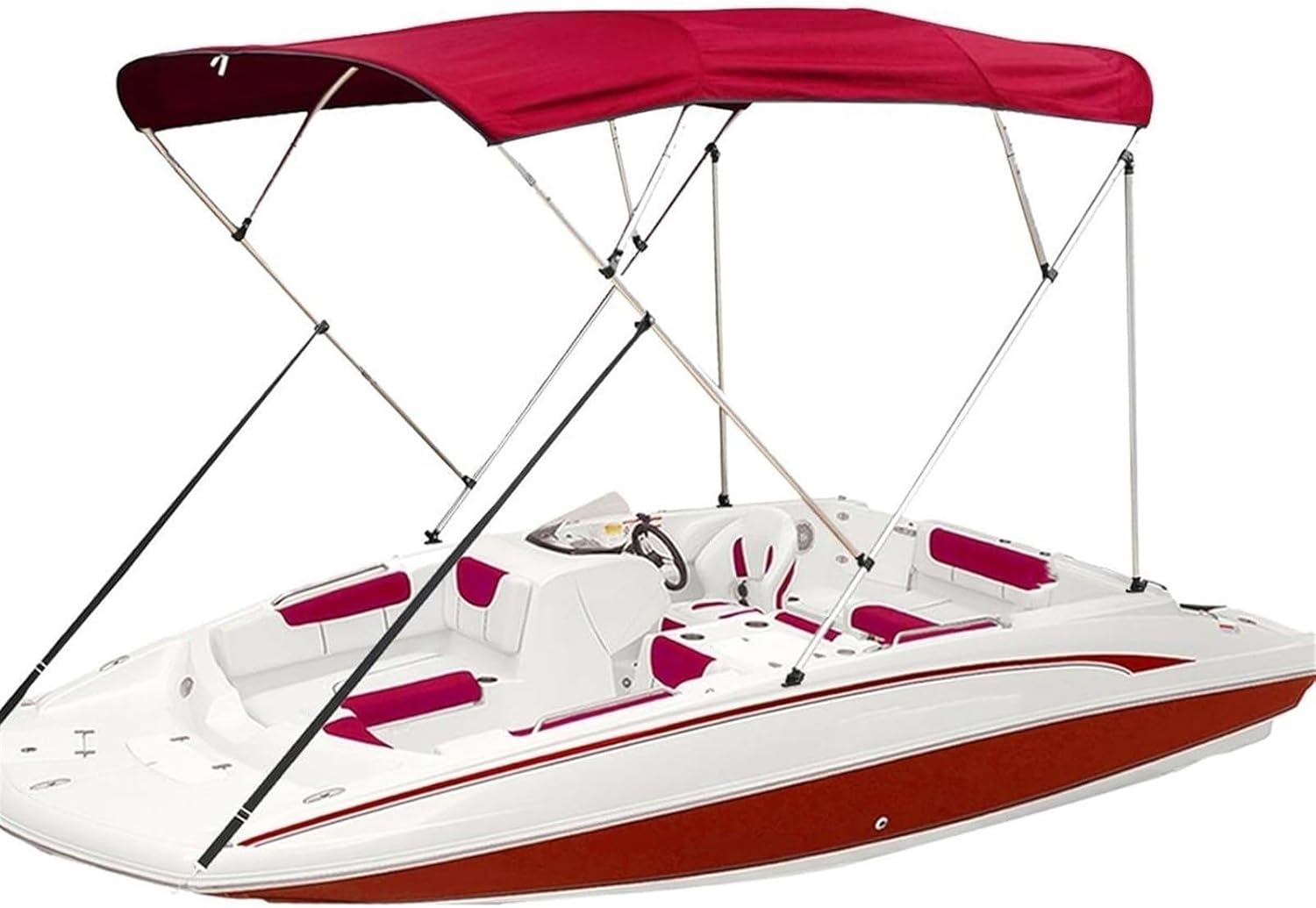 Wingxaoyy Marine Accessories 4 Bow Bimini Top Canvas Cover Roof Canopy Boot Cover Storage w\/Frame 600D Waterproof Sunshade UV Protection for V-Hull Jon Boats(79-90 Red)