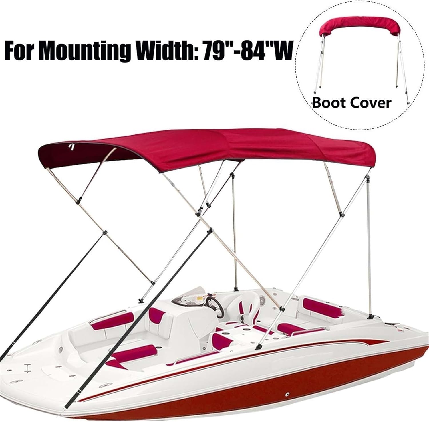 Wingxaoyy Marine Accessories 4 Bow Bimini Top Canvas Cover Roof Canopy Boot Cover Storage w\/Frame 600D Waterproof Sunshade UV Protection for V-Hull Jon Boats(79-90 Red) - Image 2