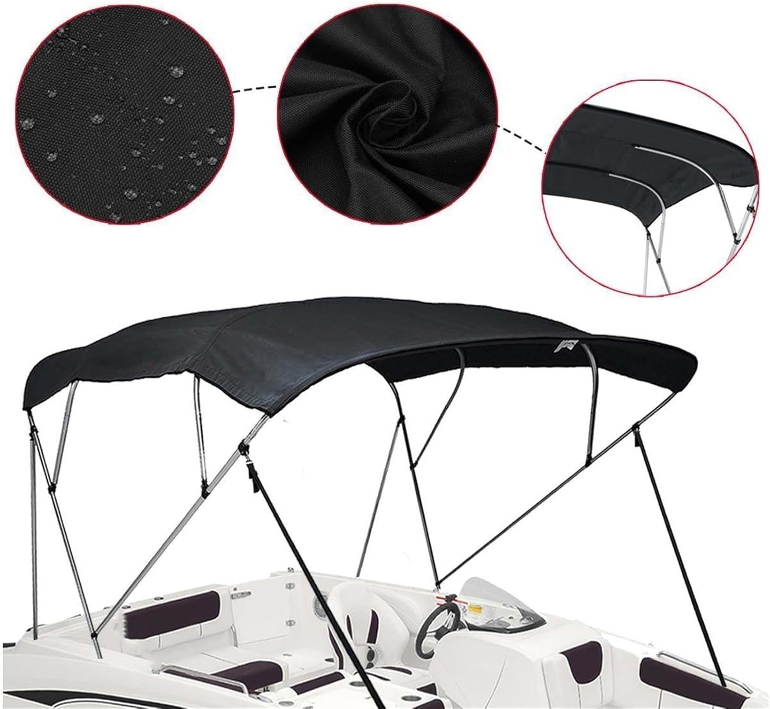 Wingxaoyy Marine Accessories 4 Bow Bimini Top Canvas Cover Roof Canopy Boot Cover Storage w\/Frame 600D Waterproof Sunshade UV Protection for V-Hull Jon Boats(79-90 Red) - Image 7