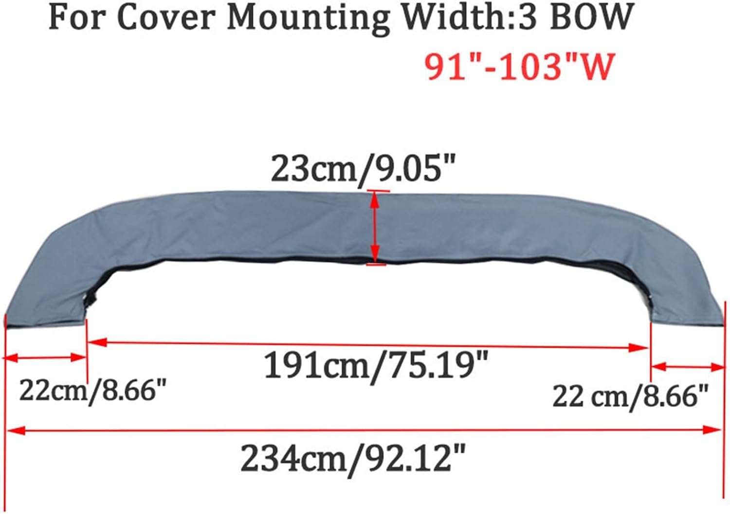Wingxaoyy Marine Accessories 600D 3 Bow Bimini Top Boot Cover No Frame Waterproof Yacht Boat Cover with Zipper Anti UV Dustproof Cover Marine Accessories(91-103w) - Image 2