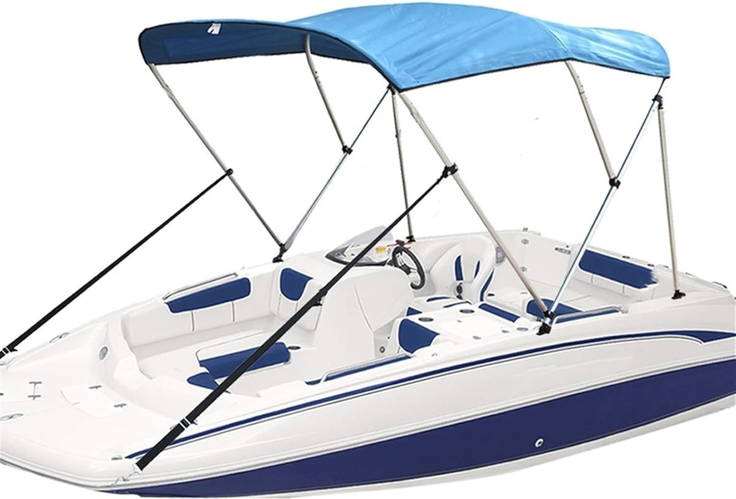 Wingxaoyy Marine Accessories 600D 3 Bow Biminii Top Replacement Canvas Cover Boot Cover with Frame Waterproof Anti UV Sun Shade Heavy Duty Boat Cover(Blue 85-90W)
