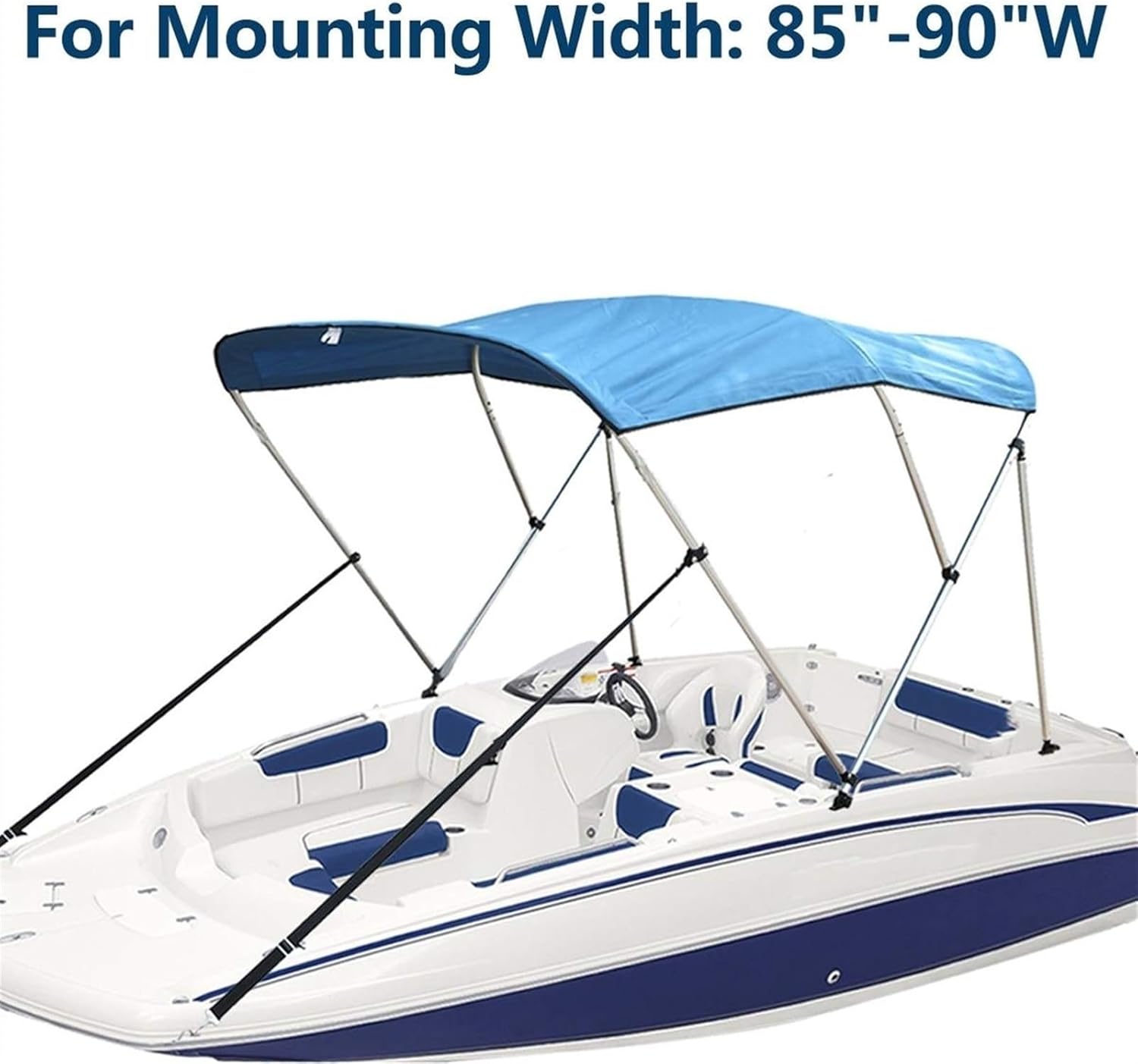 Wingxaoyy Marine Accessories 600D 3 Bow Biminii Top Replacement Canvas Cover Boot Cover with Frame Waterproof Anti UV Sun Shade Heavy Duty Boat Cover(Blue 85-90W) - Image 2